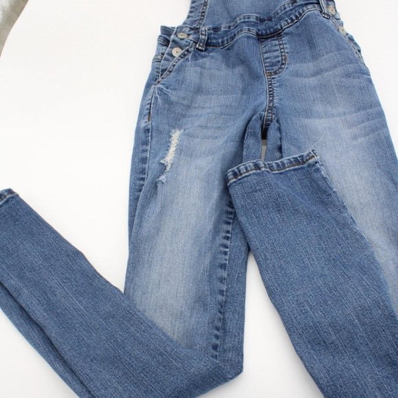 Kiss & Cry Size 1 Distressed Denim Bib Girls Skinny Overalls - Picture 6 of 9